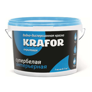 Краска ВД Krafor интер.супербелая 6,5 кг син